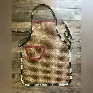 HANDMADE VTG UPHOLSTERY CANVAS FABRIC STANDARD SIZE WEAVED BROWN PRINT APRON